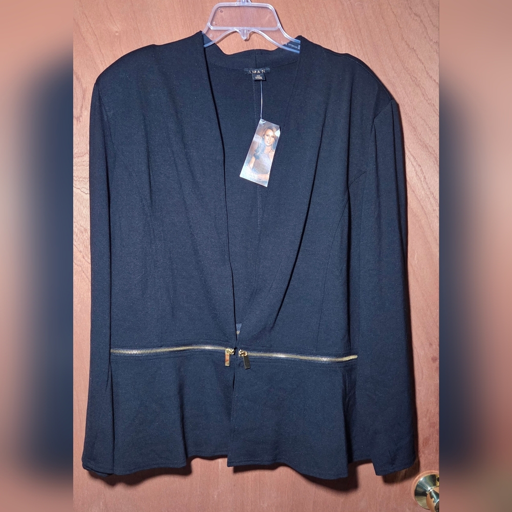 NWT IMAN Black Long Sleeve Fancy Blazer Style Sz 2x